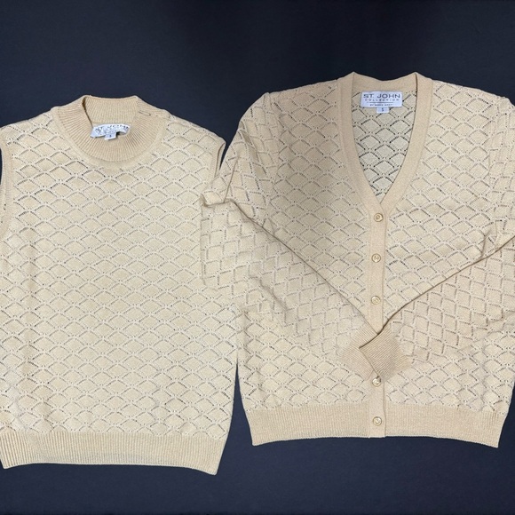 St. John Cream Cowl Neck Sweater Set with Textured Knit size S - Picture 10 of 10